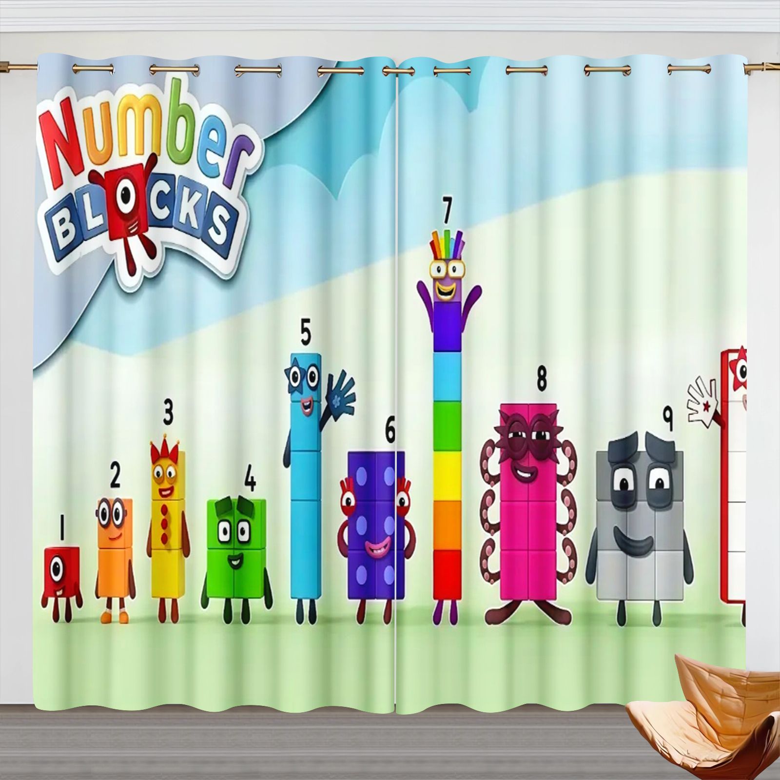 Home Textiles France - Numberblocks Cartoon Curtains, Kids Room Blackout