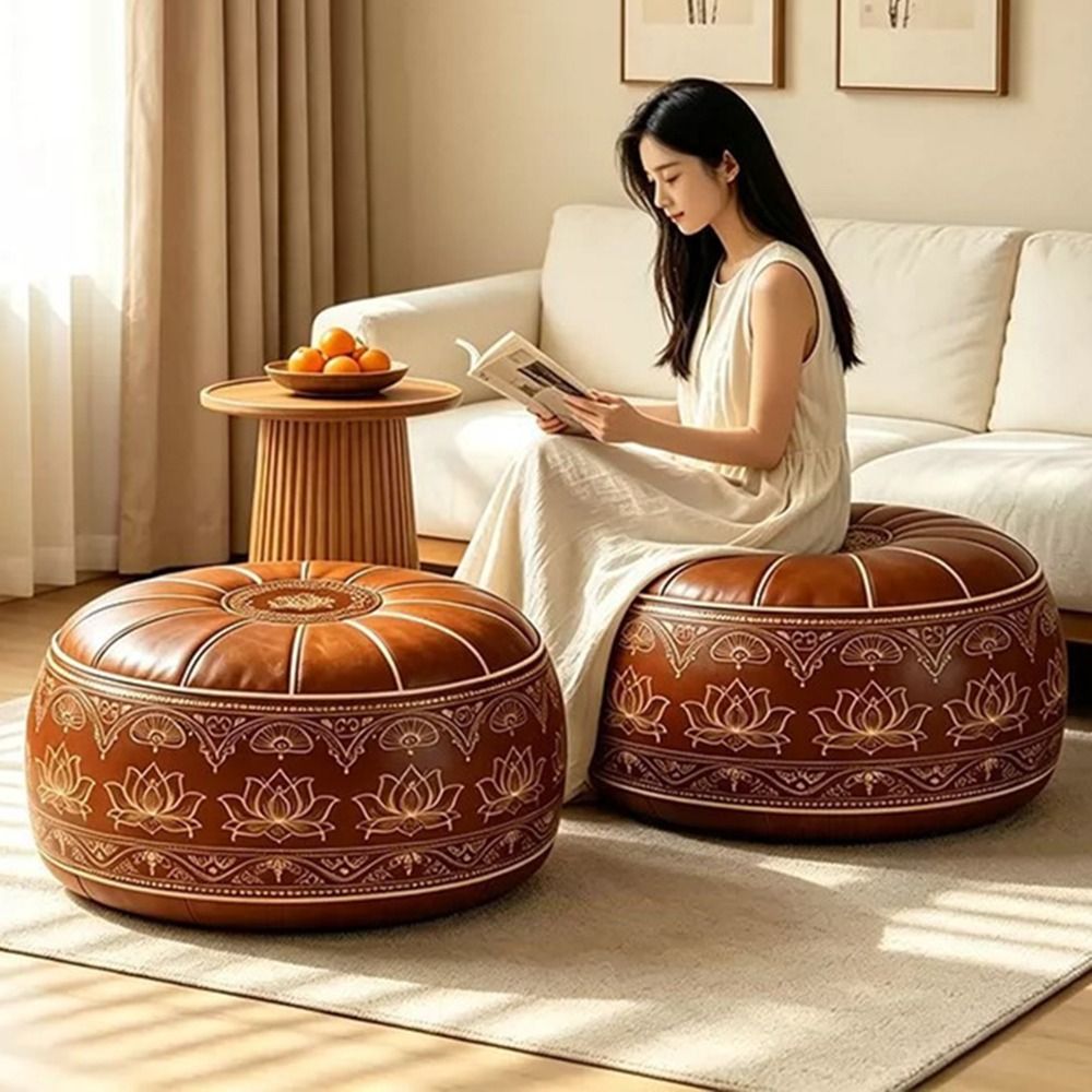 PU Leather Fillable Ottoman Po - Floor Cushion Pouf ulasan dan harga