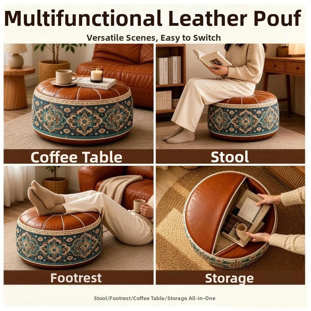 PU Leather Fillable Ottoman Po - Floor Cushion Pouf ulasan dan harga