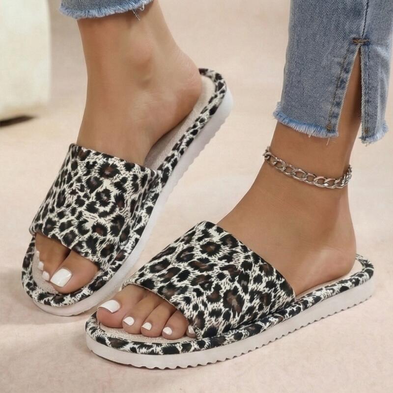 Linen Leopard Women's Slippers - Home And Textiles ulasan dan harga