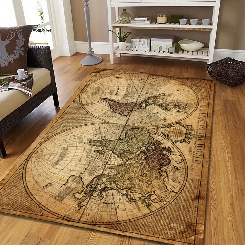 Vintage Map Design Non-Slip Fl - Home Textiles Designer ulasan dan harga