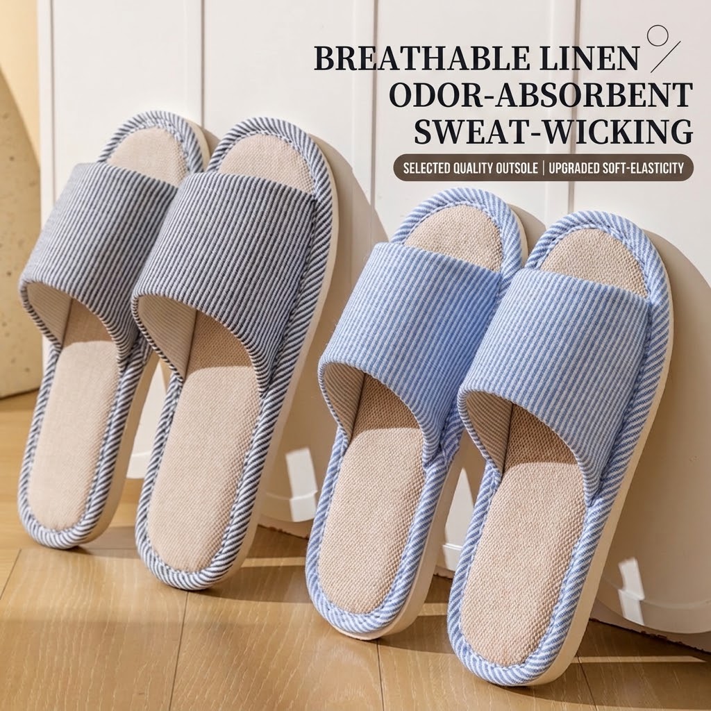 Breathable Flax Linen Slippers - Home And Textiles ulasan dan harga