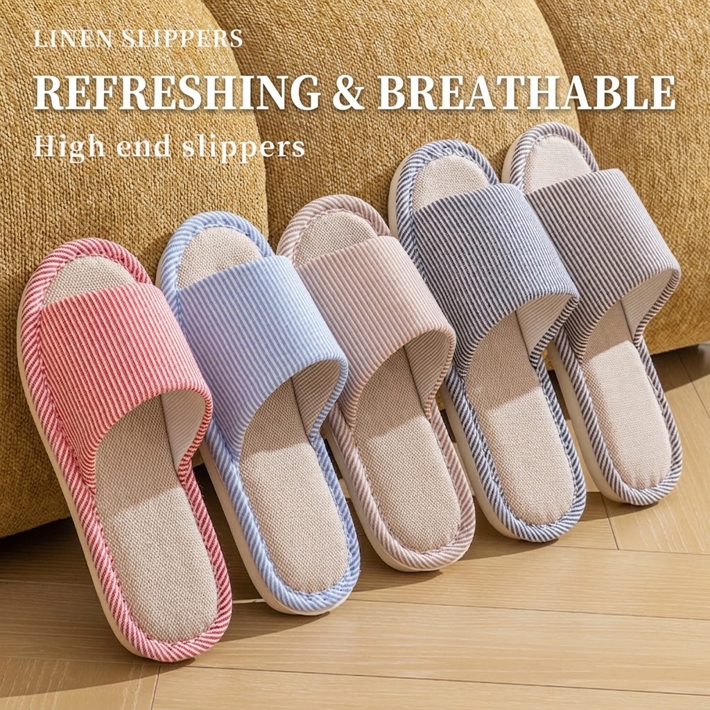 Breathable Flax Linen Slippers - Home And Textiles ulasan dan harga