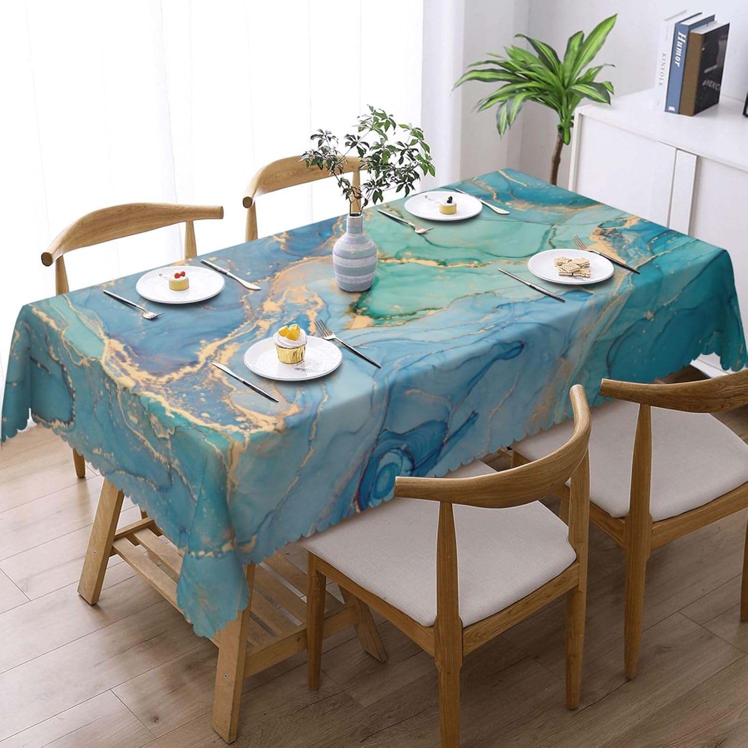 Luxury Teal Marble Fluid Table - Home Textiles Premium ulasan dan harga